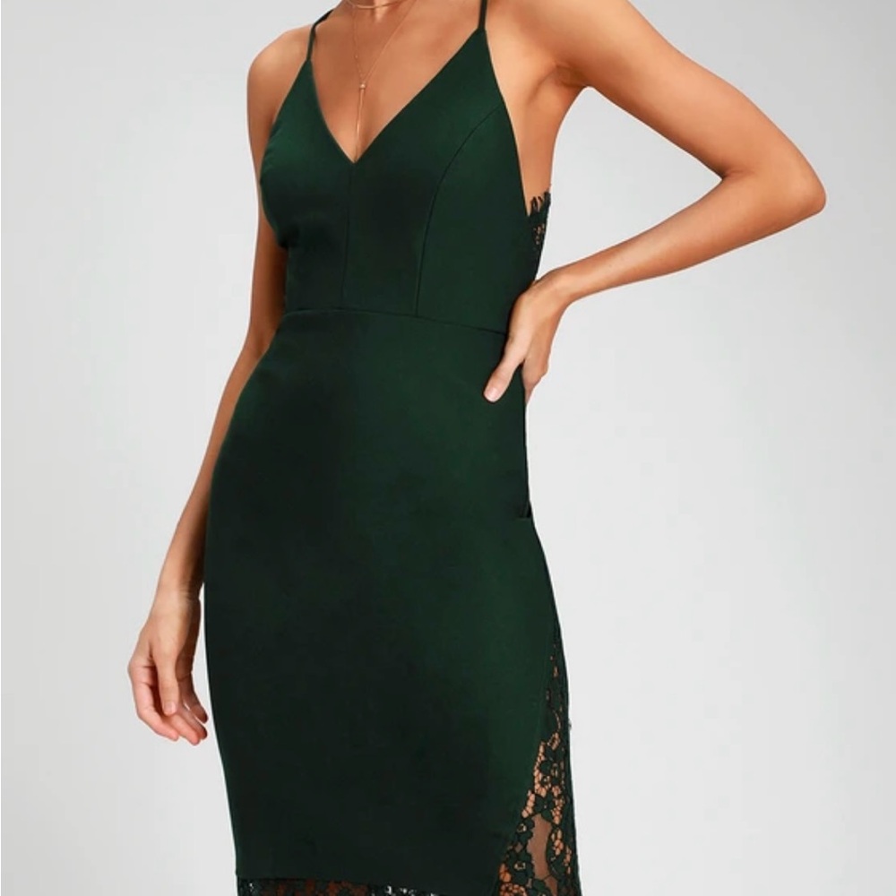 LuLu’s Only Want You Forest Green Lace Bodycon Midi Dress